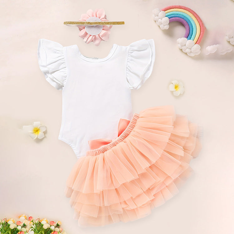 Newborn Baby Girl Outfits Infant Letter Print Romper Tutu Skirt Headband Coming Home Clothes Set