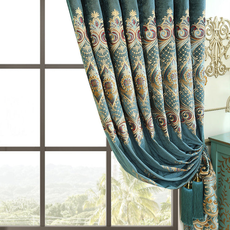 Luxury Elegant High-end Embroidered Curtains, Blackout Living Room Bedroom Villa, Velvet Curtains, Finished 2-piece