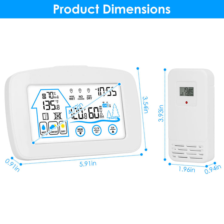 1Pc Wireless Weather Station With Clock 196FT Range Indoor Outdoor Thermometer Sensor Temperature And Humidity Monitor Humidity Forecast Battery Powered Backlight Display