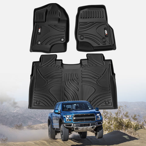 TPE All Weather Floor Mats Fit For Ford F150 2015-2025 Without Fold Flat Storage Waterproof Floor Liner For F150 Accessories 1st Floor Mats & 2-in-1 Rear Floor Mat - 3 PCS