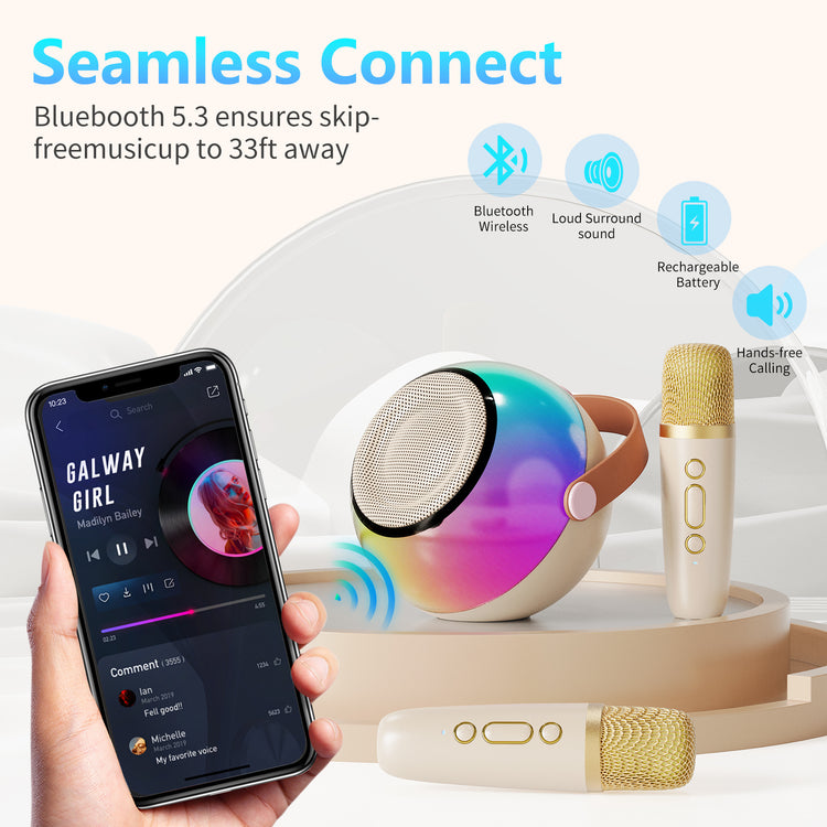 D25 Mini Karaoke Machine With Dazzling Lights And Wireless Microphones