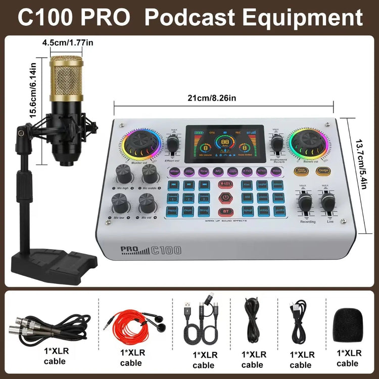 C100PRO Lightweight And Portable Digital Sound Card, Real-time Voice Changer, Intelligent Noise Reduction, And Instrument Reverberation