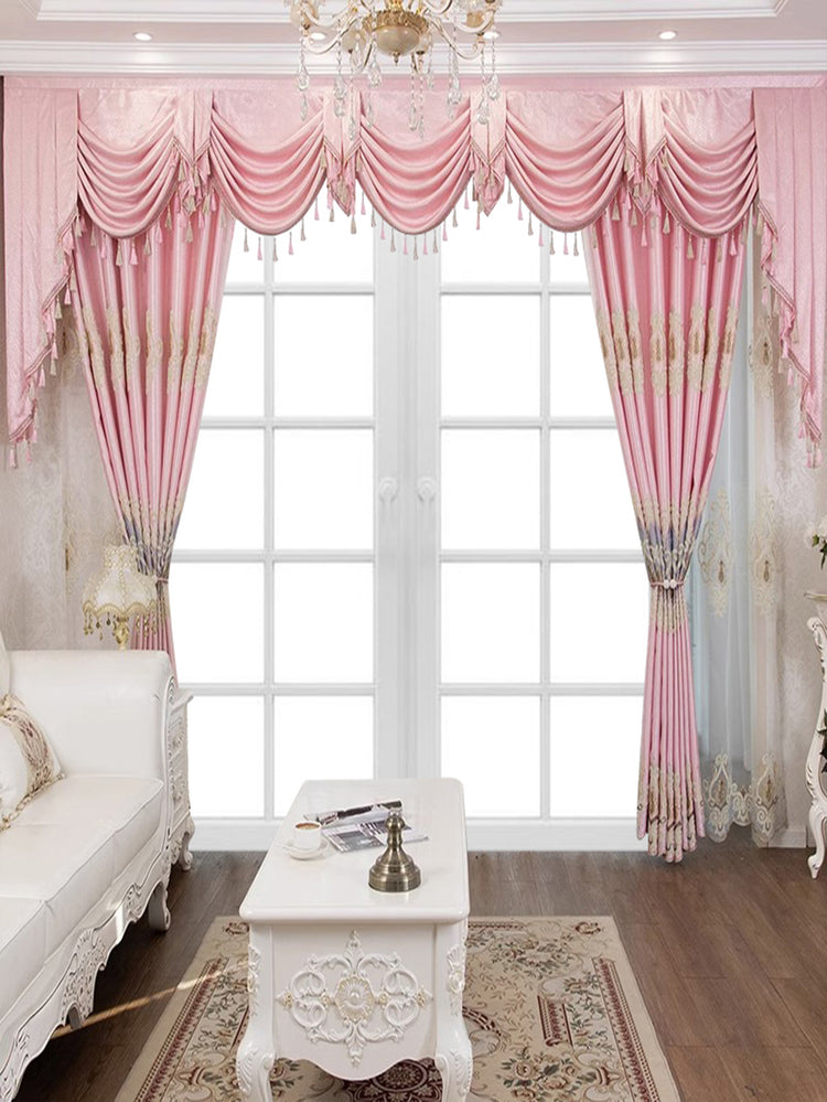 2 Panels European Style High-end Luxury Embroidered Curtains For Modern Bedroom, Without Valance