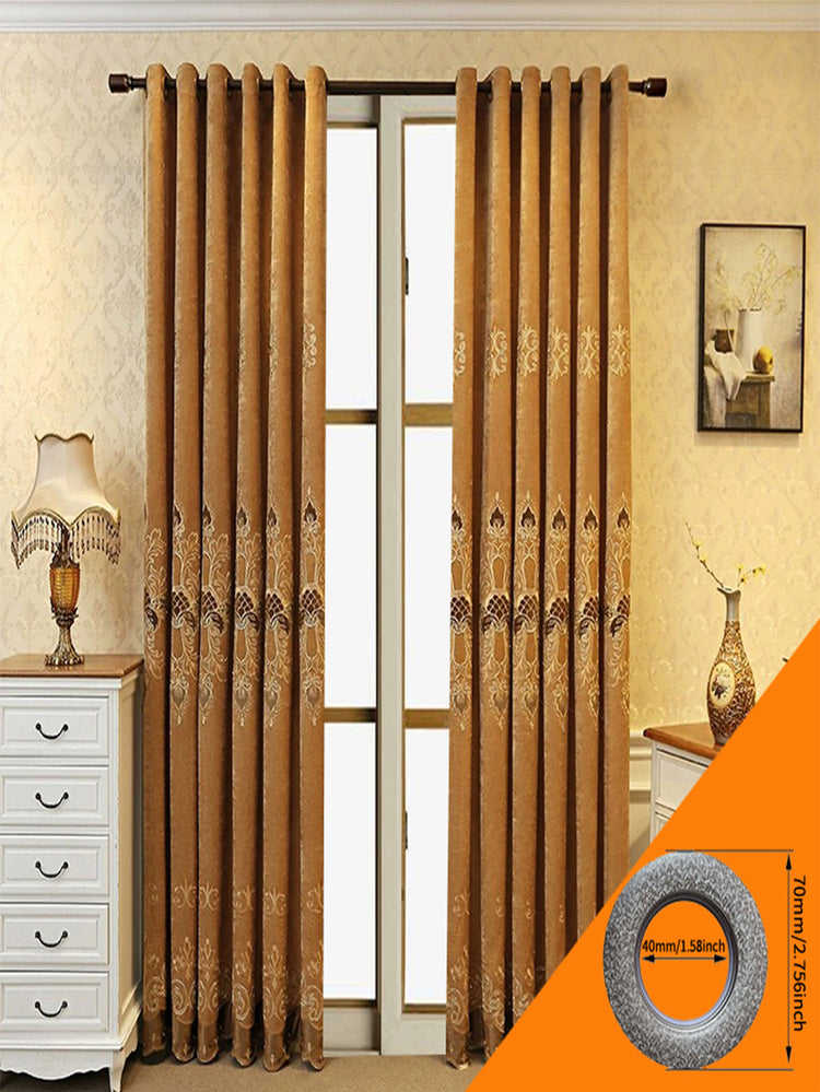 2 Pieces Elegant European Blackout Curtains - Simple Beige Velvet Decor Embroidery, UV Protection, Machine Washable Living Room And Bedroom, Light Control