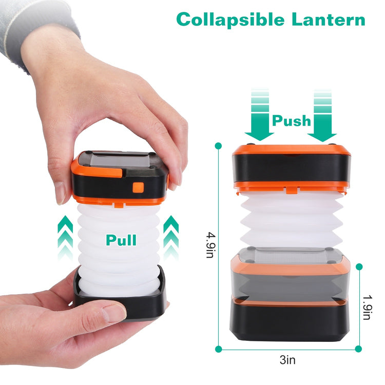 Solar Camping Lantern LED Collapsible Tent Lamp USB Rechargeable Portable Emergency Camping Light For Hiking Fishing Outdoor