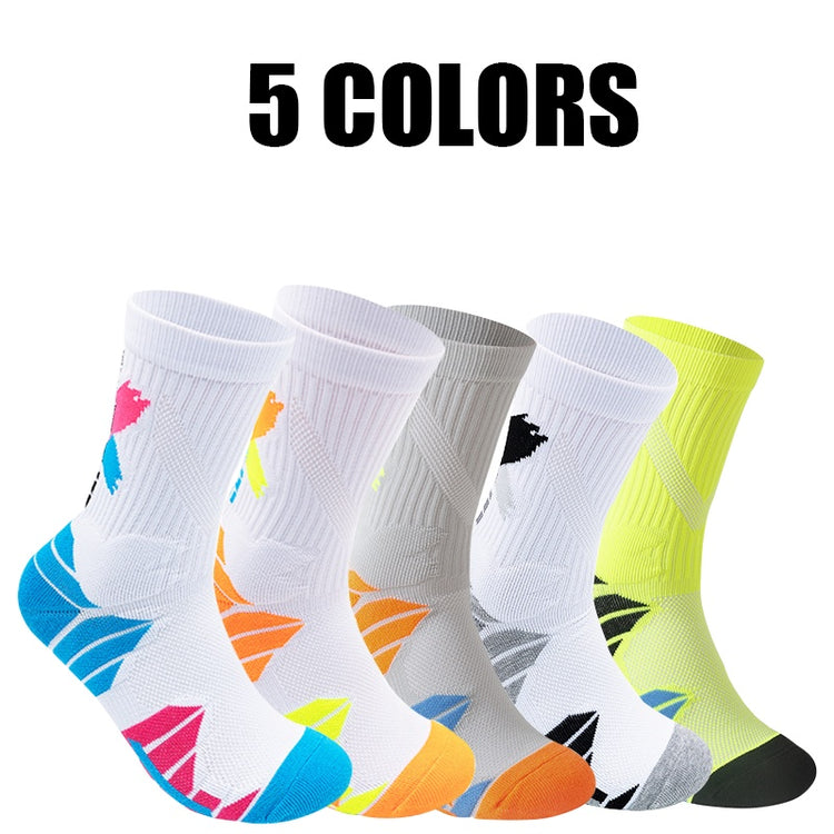 5 Pairs For Men Compression Running Socks Athletic Socks With Cushion Basketball Sport Socks Anti-odor And Anti-slip For Running Fitness Hiking And Cycling