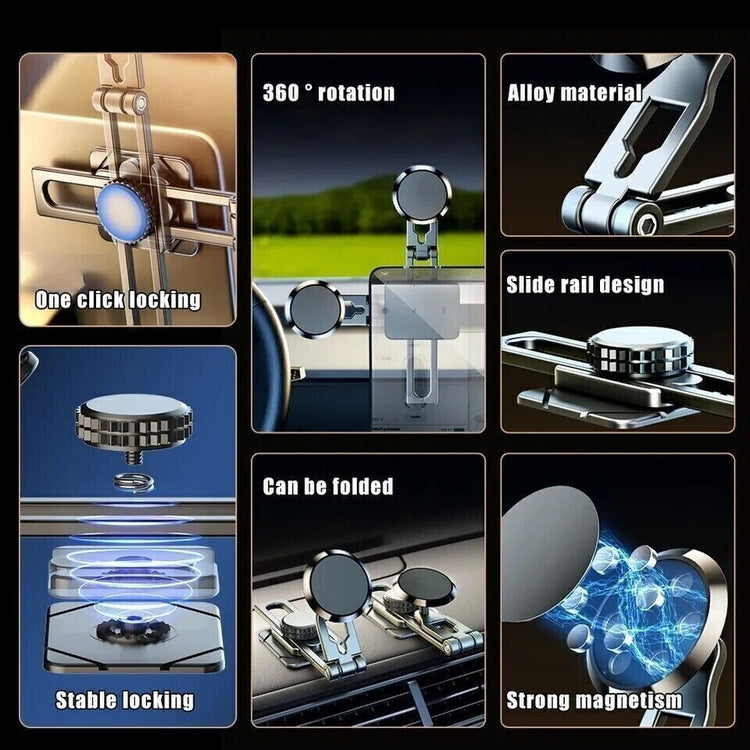 Universal 360 Degrees Rotation Magnetic Car Dashboard Cell Phone Holder Foldable Mount