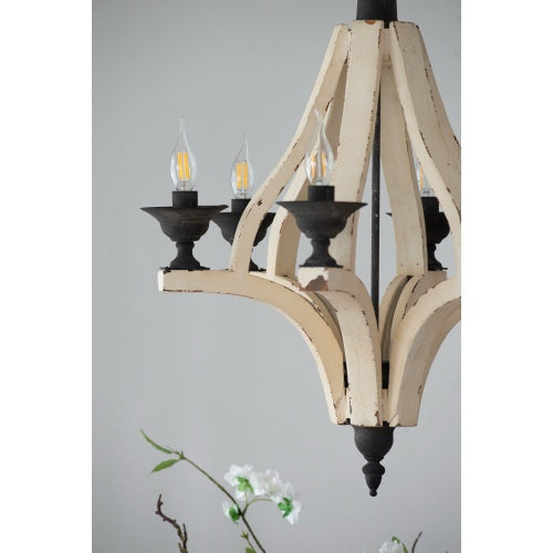 6 - Light Wood Chandelier With Adjustable Chain For Kitchen, Dining Hall Entrance, Bulb Not Included