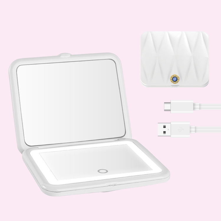 Portable Square Diamond Grid White Makeup Mirror