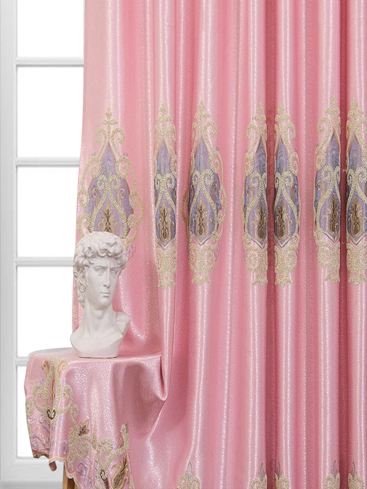 2 Panels European Style High-end Luxury Embroidered Curtains For Modern Bedroom, Without Valance