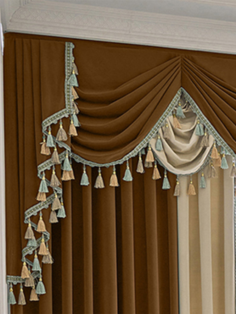Finished Retro Villa Living Room Bedroom High-grade Thickened Light Luxury Velvet Splicing Curtains, Curtain Drapes Need To Be Purchased