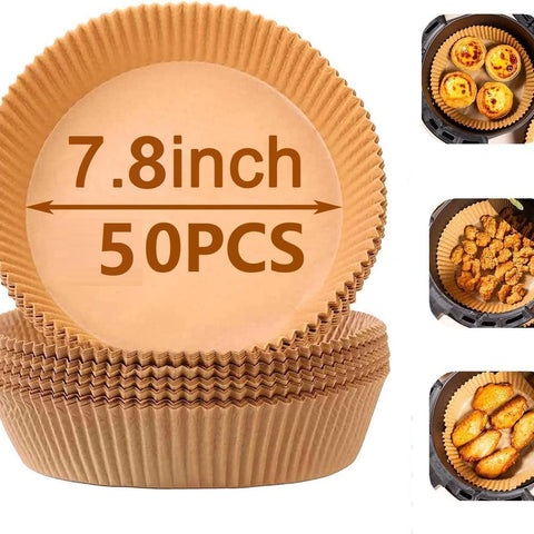 50PCS Ideal Kitchen Air Fryer Paper Liner Round 7.8 Inch,Baking Disposable Air Fryer Parchment Paper, Multipurpose Oil-absorbing Paper Tray