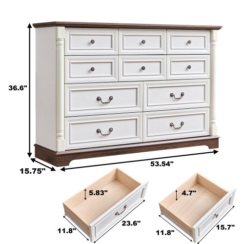 10 Drawer Dresser Chest For Bedroom With Wooden Base And Riser Trim, Wooden Rustic Rustic Chest Of Drawers, Storage Dresser For Bedroom, Living Room