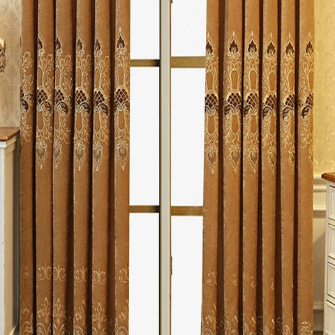 2 Pieces Elegant European Blackout Curtains - Simple Beige Velvet Decor Embroidery, UV Protection, Machine Washable Living Room And Bedroom, Light Control