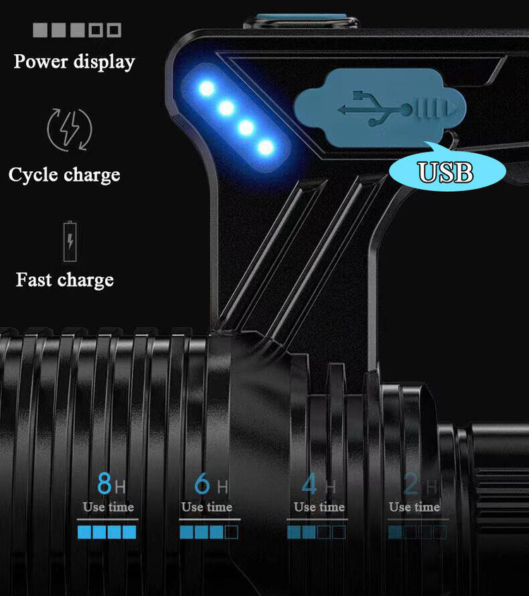 Rechargeable LED Flashlight, 8 Mode Searchlight, Spotlight, Portable, Super Bright