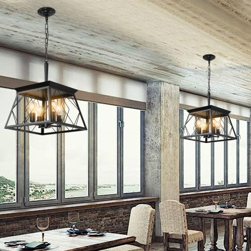 4 Lights Farmhouse Chandelier For Dining Room Black - No Bulbs Unavailable Platform- Temu