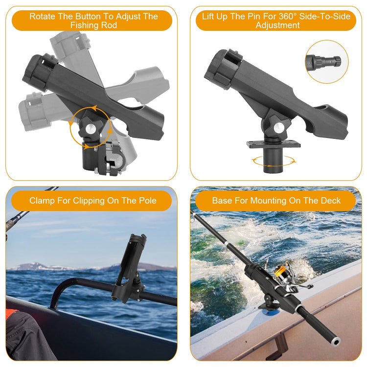 1Pc Boat Fishing Pole Rod Holder 360Degree Rotatable Kayak Side Rail Mount Adjustable Folding Rod Holder With Large Clamp Rod Not Included
