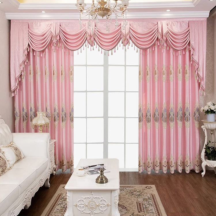 2 Panels European Style High-end Luxury Embroidered Curtains For Modern Bedroom, Without Valance