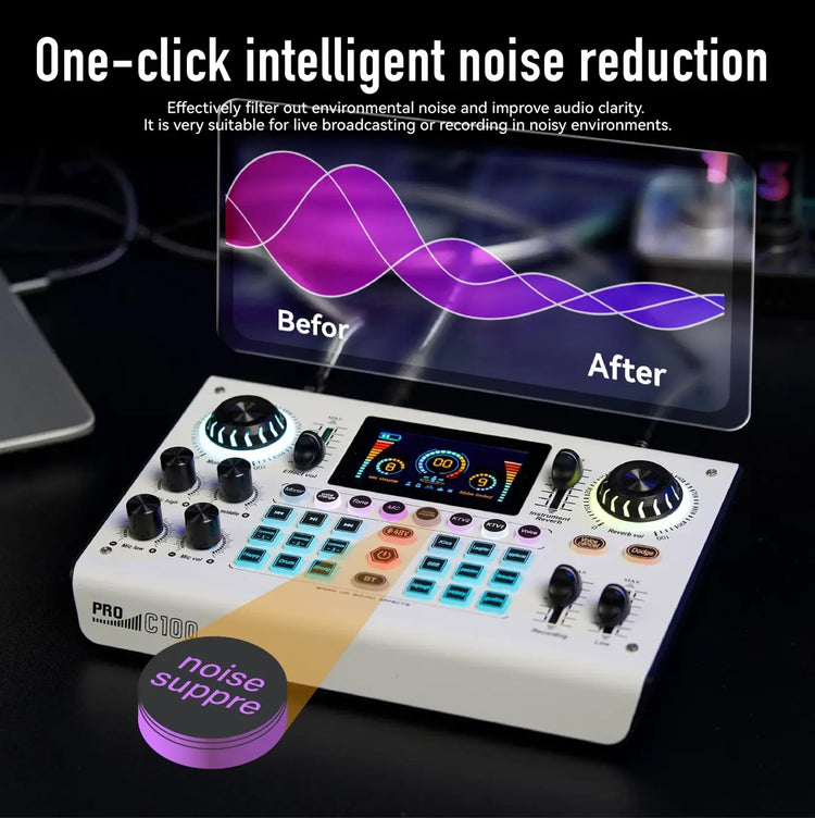 C100PRO Lightweight And Portable Digital Sound Card, Real-time Voice Changer, Intelligent Noise Reduction, And Instrument Reverberation