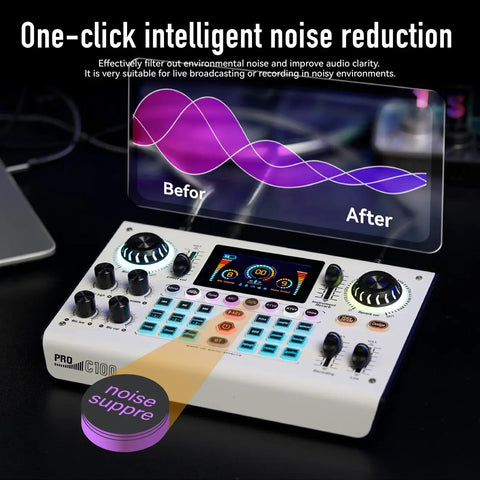 C100PRO Lightweight And Portable Digital Sound Card, Real-time Voice Changer, Intelligent Noise Reduction, And Instrument Reverberation