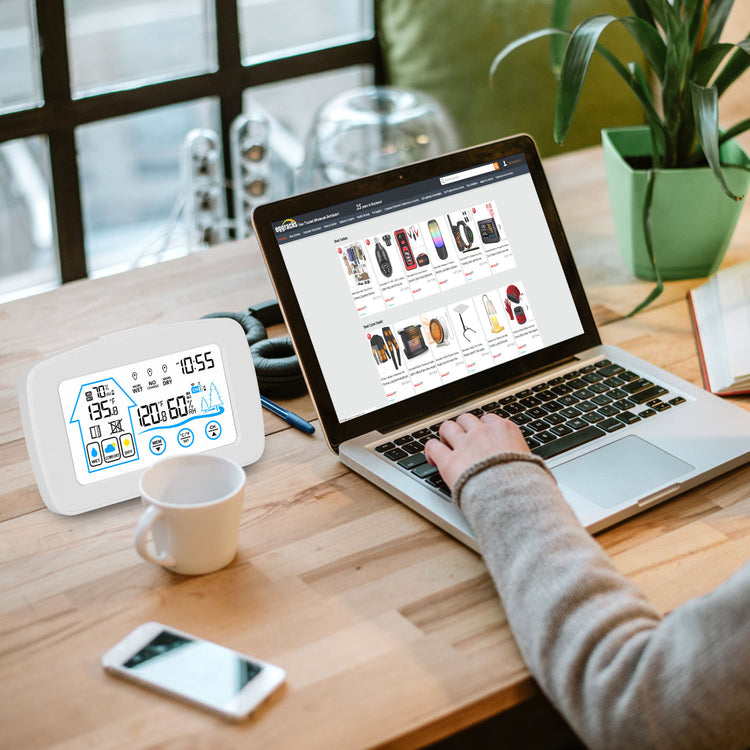 1Pc Wireless Weather Station With Clock 196FT Range Indoor Outdoor Thermometer Sensor Temperature And Humidity Monitor Humidity Forecast Battery Powered Backlight Display