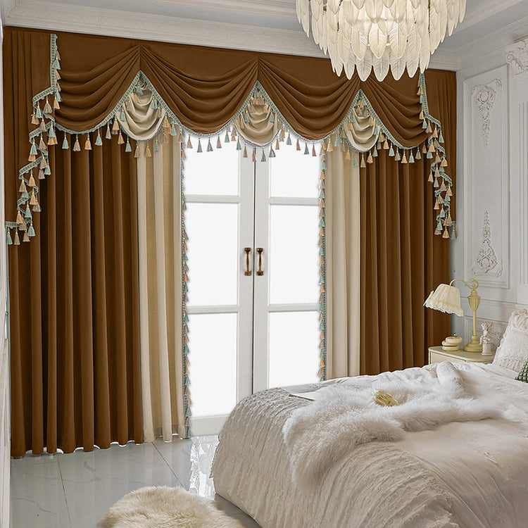 Finished Retro Villa Living Room Bedroom High-grade Thickened Light Luxury Velvet Splicing Curtains, Curtain Drapes Need To Be Purchased