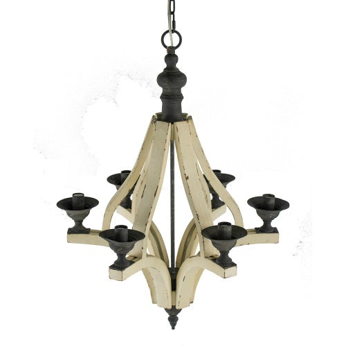 6 - Light Wood Chandelier With Adjustable Chain For Kitchen, Dining Hall Entrance, Bulb Not Included
