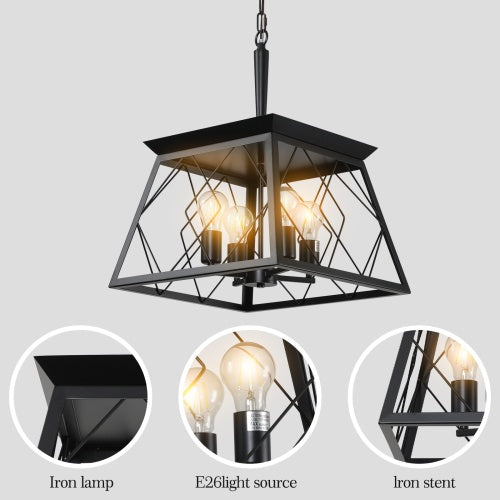 4 Lights Farmhouse Chandelier For Dining Room Black - No Bulbs Unavailable Platform- Temu