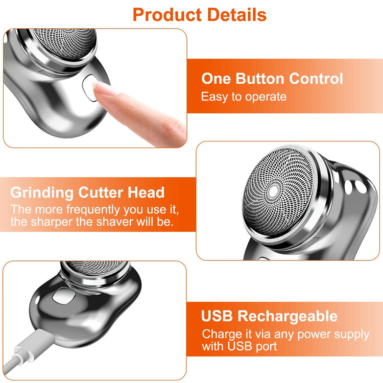 1 Set Electric Razor For Men Mini Shaver Portable Pocket Size Shaver USB Rechargeable Dry Usage For Home Travel Office