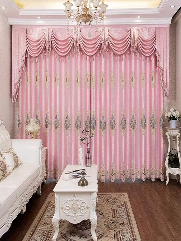 2 Panels European Style High-end Luxury Embroidered Curtains For Modern Bedroom, Without Valance