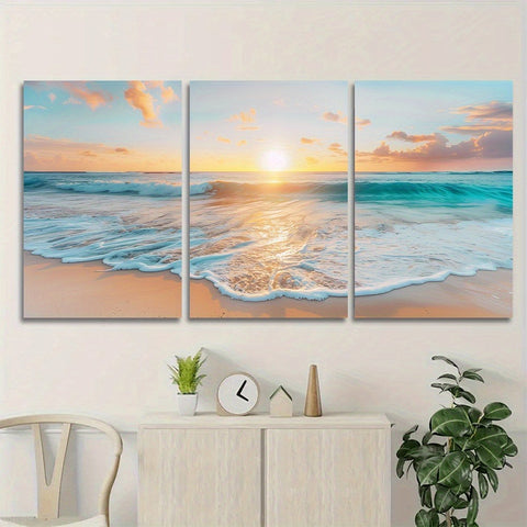 3pcs Wood Frame Canvas Print Decorative Painting, Sea Life Octopus Turtle Seahorse Watercolor Art Painting--Selling On Temu Is Prohibited
