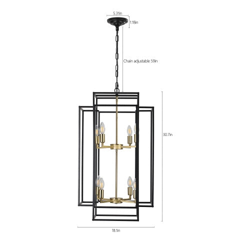 8 Lights Black & Gold Lantern Tiered Chandelier, Industrial Farmhouse Chandelier - No Bulbs Unavailable Platform- Temu