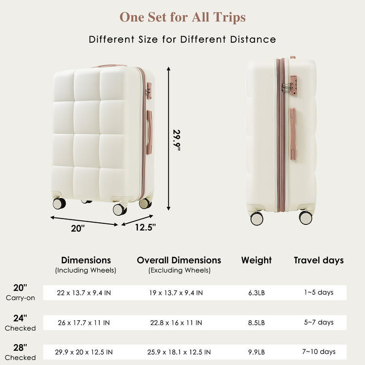 4-piece Suitcase Set With USB Port, Expandable ABS Durable Suitcase With Travel Bag, Cup Holder, With Spinner Wheels, Beige