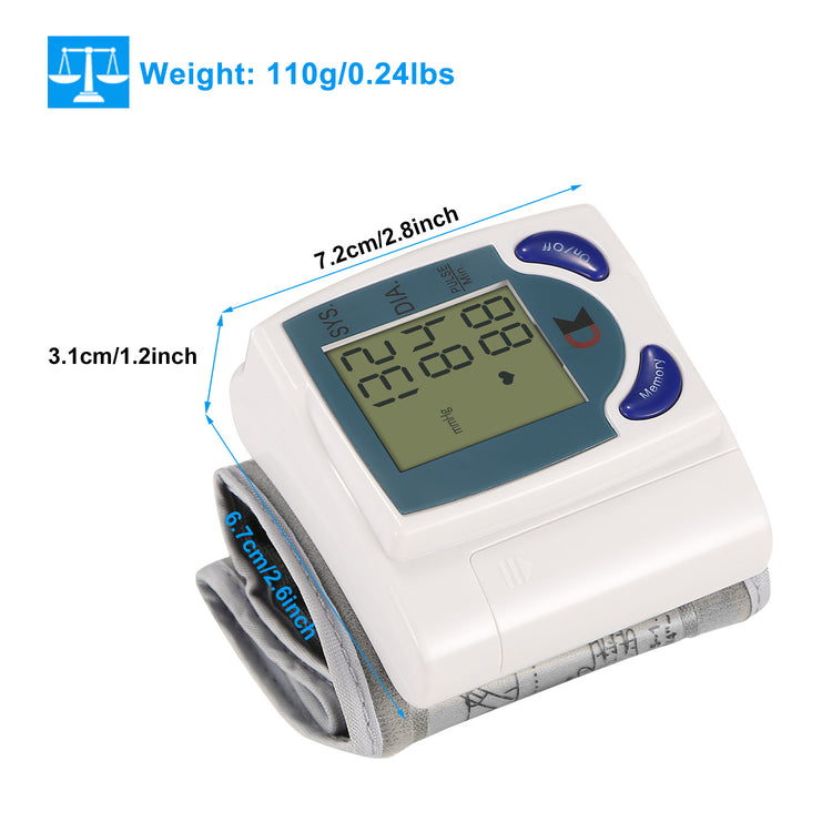 1Pc Blood Pressure Monitor Wrist Digital High Blood Pressure Cuff Heartbeat Tester With 60 Reading Memory 1.8 Inches LCD Screen Storage Box