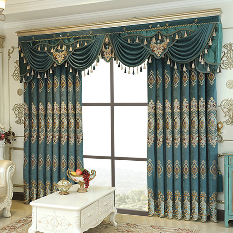 Luxury Elegant High-end Embroidered Curtains, Blackout Living Room Bedroom Villa, Velvet Curtains, Finished 2-piece