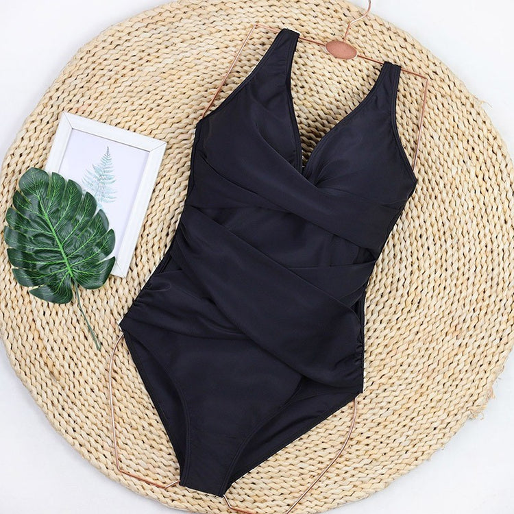 Women's One Piece Swimsuits Tummy Control Bathing Suits V Neck Criss Cross Ruched Push Up Slimming Swimwear