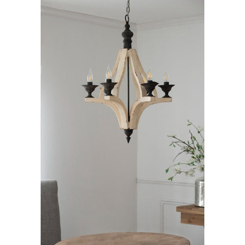 6 - Light Wood Chandelier With Adjustable Chain For Kitchen, Dining Hall Entrance, Bulb Not Included
