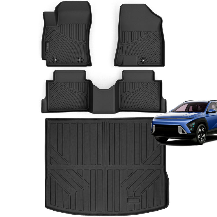 Floor Mats & Cargo Liners Compatible For 2024 2025 Hyundai Kona -Not Fit Electric,TPE All Weather 2 Row Floor Liners And Trunk Mat Mats Accessories-Black