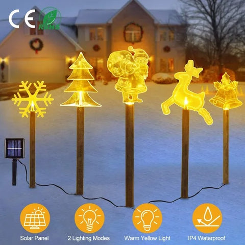 5Pcs Mixed Christmas Decoration Light Solar Stake Light Waterproof Reindeer Snowflake Bell Christmas Tree Santa Claus Light Outdoor Landscape Light By Eggracks By Global Phoenix