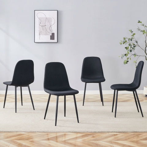 Luxury Simple Chair - Set Of 4 BLACK Linen-Cotton Material High Resilience Dining Chair With Metal Black Leg.Integral Metal Leg Architecture,Suitable For Various Interior Decoration Styles.
