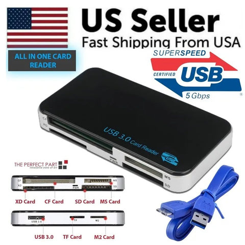 USB 3.0 Memory Card Reader Adapter 5GBPS Fit For CF TF SD Micro SD XD M2 MS Card