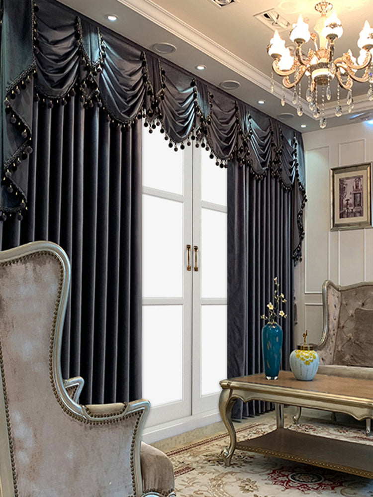 European Luxury Villa, Thick And Luxurious All-black Velvet Curtains, Living Room, Dining Room, Perfect Curtains.
