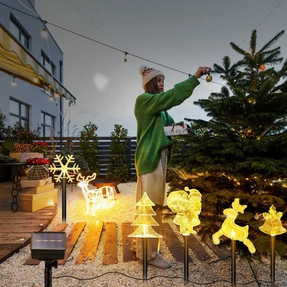 5Pcs Mixed Christmas Decoration Light Solar Stake Light Waterproof Reindeer Snowflake Bell Christmas Tree Santa Claus Light Outdoor Landscape Light By Eggracks By Global Phoenix