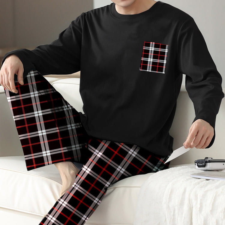 Ice Silk Long Sleeve Long Pants Men's Pajama Set