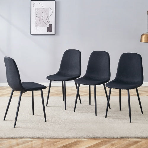 Luxury Simple Chair - Set Of 4 BLACK Linen-Cotton Material High Resilience Dining Chair With Metal Black Leg.Integral Metal Leg Architecture,Suitable For Various Interior Decoration Styles.