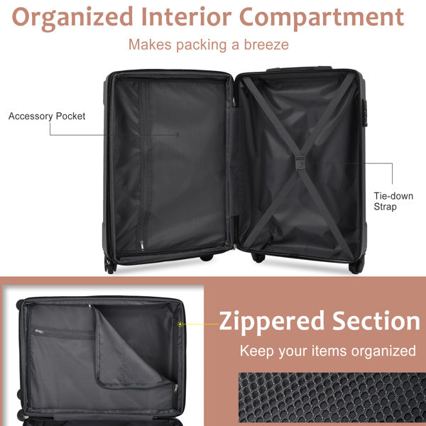 Hardshell Luggage Sets 3 Piece Carry-on Suitcases With Wheels, TSA Lock For Men Women-White