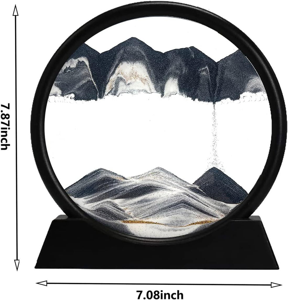3D Dynamic Sand Art Liquid Motion, Moving Sand Art Picture Round Glass 3D Deep Sea Sandscape In Motion Display Flowing Sand Painting Relaxing Desk Toys