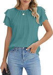 Summer Pleated Short Sleeve Round Neck Top Business Work Shirt
