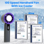 One Hundred Speed Handheld Fan With Ice Cooler High Speed Turbo Fan 3000mAh Rechargeable Hand Fan With LCD Display For Travel Camping Beach Outdoor
