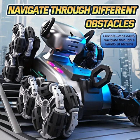 Silver Eight-wheel Stunt Dual Remote Control Robot Dog